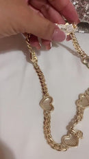 Rhine Stone Cuban Heart Necklace and Bracelet Set