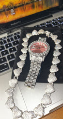 Iced Out Cuban Link Heart Necklace & Bracelet