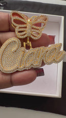 Iced Out Custom Cursive Butterfly Necklace